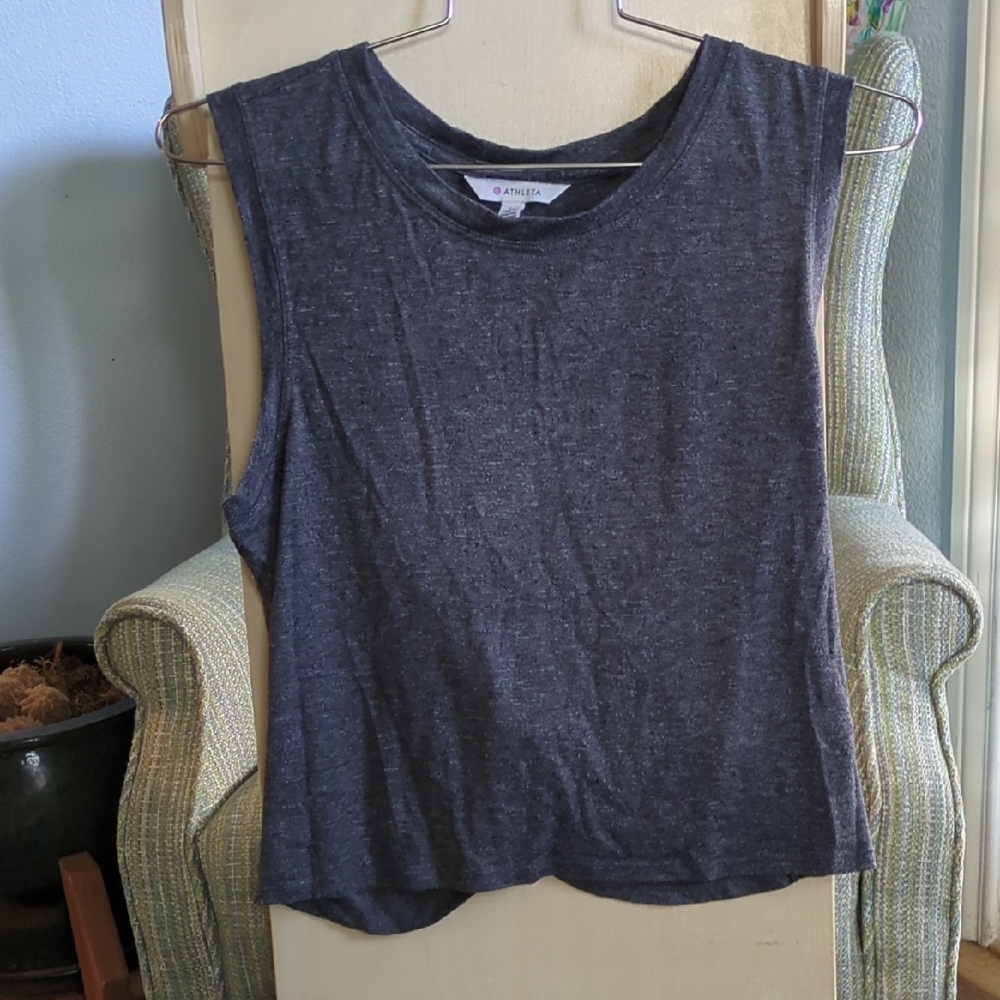 Athleta Twist Back Muscle Tee Tank- Dark Grey Size Small